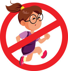 Stop Running Sign for Children Vector Cartoon Icon. Wet slippery floor caution warning for children not to play in restricted area 
