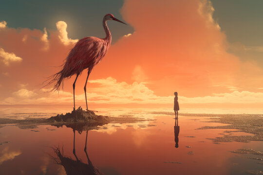 heron on sunset background