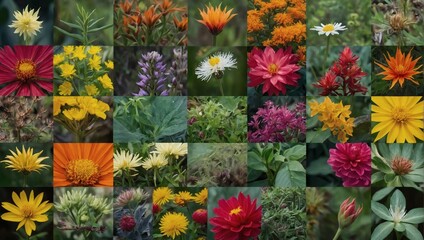 A collage of various plant species in full bloom, representing the rich diversity of nature. 