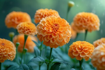 stylist and royal Marigold flowers or tagetes marigolds or ganda. Orange flower in garden