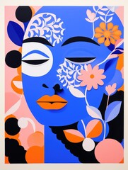 Woman Adorned With Floral Face Paint. Printable Wall Art.