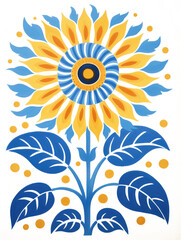 Blue and Yellow Flower on White Background. Printable Wall Art.