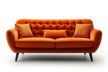 stylist and royal Modern orange textile sofa on isolated white background. Furniture for modern interior, minimalist design, space for text, photographic