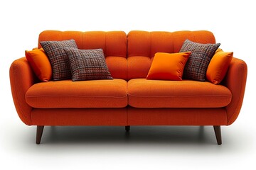stylist and royal Modern orange textile sofa on isolated white background. Furniture for modern interior, minimalist design, space for text, photographic