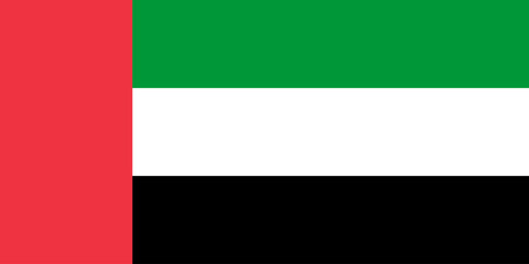 Red, green, white and black national flag of Asian country of United Arab Emirates UAE. Illustration made February 24th, 2024, Zurich, Switzerland.