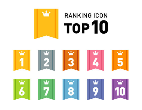 王冠・クラウンのランキングアイコンセット／ベクター素材／リボン／1位から10位まで