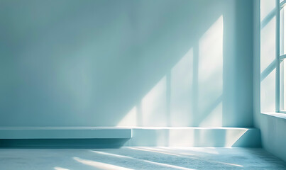 Obraz premium white room with a shelf and a light pouring in in the
