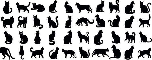 Silhouettes de chat, diverses poses, parfaites pour la conception de logos, mascotte de marque, contenu lié aux animaux de compagnie. Illustration vectorielle polyvalente, style moderne et élégant © Arafat