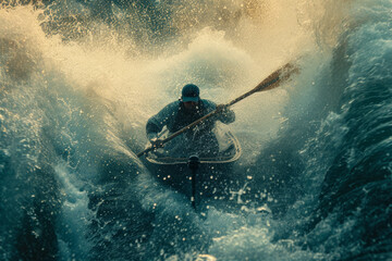 person riding a kayak - obrazy, fototapety, plakaty