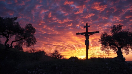 Crucifixion Against a Dramatic Sky: Representation of Religious Iconography and Spiritual Reflection