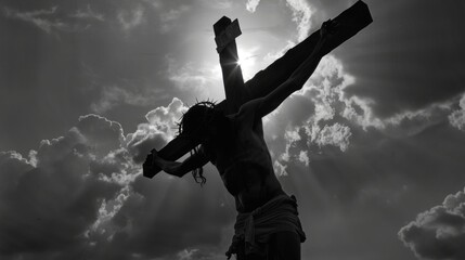 Crucifixion Against a Dramatic Sky: Representation of Religious Iconography and Spiritual Reflection - obrazy, fototapety, plakaty