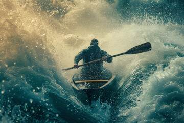 Fototapeta na wymiar person riding a kayak