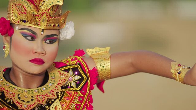 Slow motion, southeast asian dancer in traditional clothes, asia cultural heritage