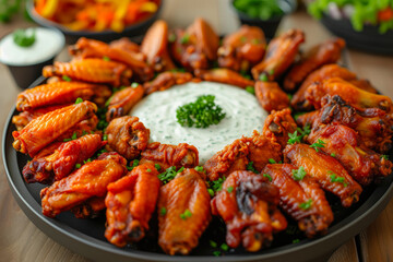 Crowd-Pleasing Chicken Wing Tray with Sauce Centerpiece
