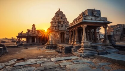 Naklejka premium Sun setting on ancient architecture, heritage day background
