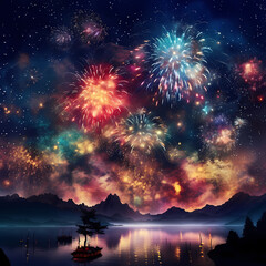 Colorful fireworks bursting in the night sky 