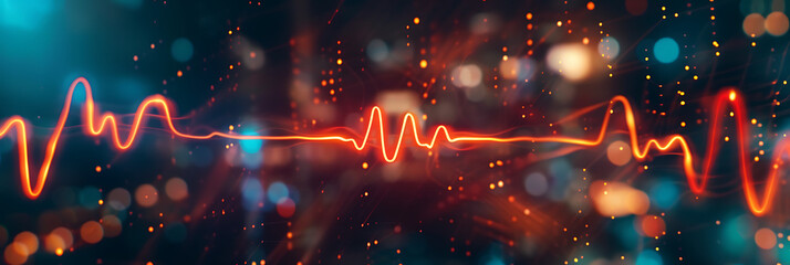 Abstract representation of a heartbeat using neon lights, conveying energy and vitality.  - obrazy, fototapety, plakaty