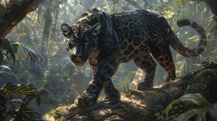black panther in the forest - obrazy, fototapety, plakaty