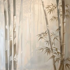 White Bamboo Trees Painting for Interior Design, Subtle Atmospheric Perspective, Elegant Simplicity