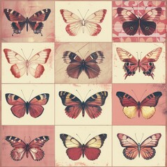 Butterflies Collection in Retro Illustration Style, Vintage Americana, Butterflies Set