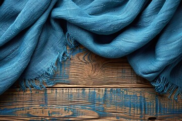 Tablecloth textile on wooden background - obrazy, fototapety, plakaty