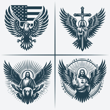 Eagle  vector Bundle file ,Black and white Eagle silhouette file , flaying eagle ,American eagle ,American eagle with USA flags
