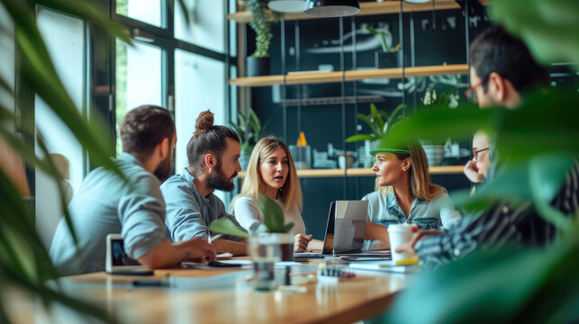 Diverse IT Team Brainstorming in Contemporary Workspace - Powered by Adobe