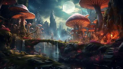 Digital fantasy forest landscape, Exploring Surreal Psychedelic Landscapes