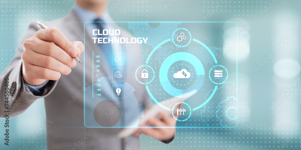 Poster cloud service computing data storage internet technology concept.