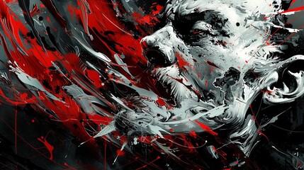 A captivating modern abstract backdrop inspired by the relentless horror and survival instincts depicted.