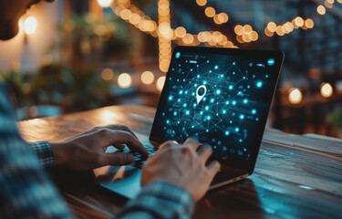 VPN Virtual Private network protocol concept, Person use laptop with virtualscreen of VPN icon for connect to VPN network
