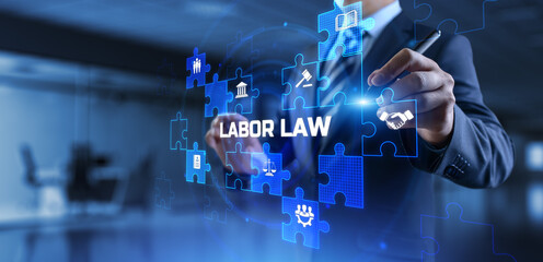 Fototapeta premium Labor law. Attorney at law advocacy. Businessman pressing virtual button.