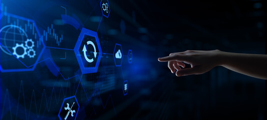 Update system software new version upgrade download. Hand pressing button on screen.