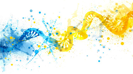 An illustration of the DNA Double Helix in blue and yellow colors. The human genome. World Down Syndrome Day. - Powered by Adobe