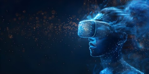 A person wearing a virtual reality headset in front of a dark background, VR Experience with Vision Pro Background, virtual reality background, vision pro, wireframe technology background
