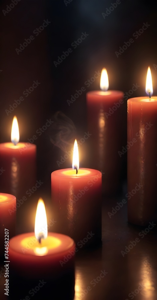 Poster the soft light of multiple candles casts a warm, inviting glow in the darkness, creating a peaceful 
