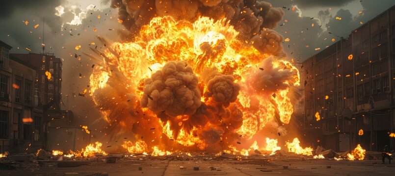 Big bomb blast explosion. Generative AI technology.	
