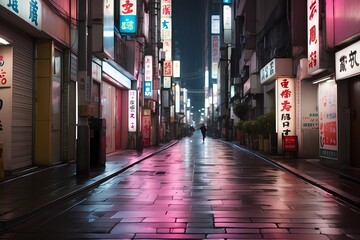 Fototapeta premium street in japan late night, cyberpunk vibes