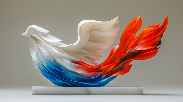 une colombe tricolore (bleu blanc rouge) pour illustrer les efforts de la France dans la diplomatie et la recherche de paix et de libert&eacute; &agrave; travers le monde