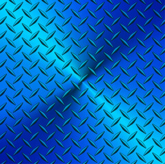 Blue chrome polished steel texture background, shiny radial metallic gradient with diamond plate texture.