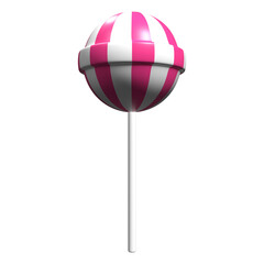 Sweet lollipop. Lollipop on stick. 3D rendering illustration of a round lollipop. Striped candy