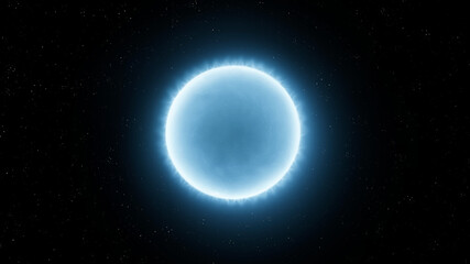 Hot star isolated. Bright blue star in space. Unstable blue supergiant on a black background. Hot young sun.