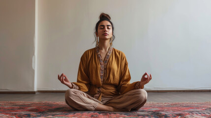 Fototapeta premium Inner Harmony: Pakistani Woman in Yoga Meditation