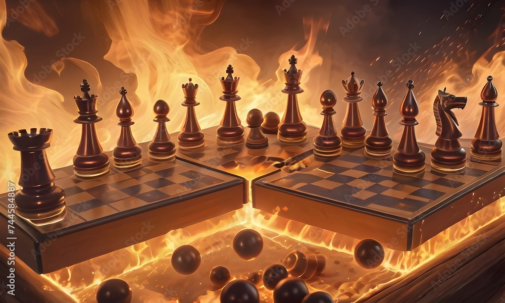 Poster sparks fly over a chessboard where strategy and intellect collide, symbolizing the explosive potenti
