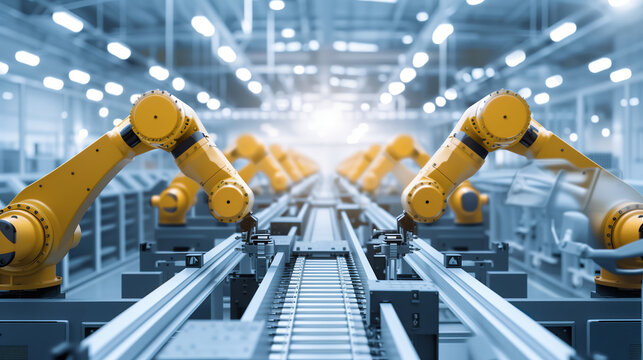 Precision Robotics Line in Modern Manufacturing Plant, Industrial Automation