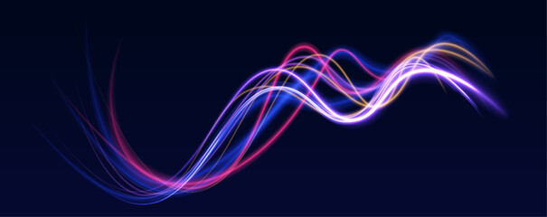 Racing cars dynamic flash effects city road with long exposure night ligh. Laser beams luminous abstract sparkling isolated on a transparent background.	