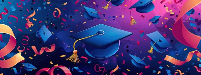 Graduation cap amidst a sparkling celebration, symbolizing academic achievement and commencement. A festive and joyous end to educational endeavors.