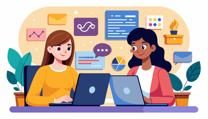 two women coding, showcasing their skills in programming languages like Python, JavaScript, and Java.