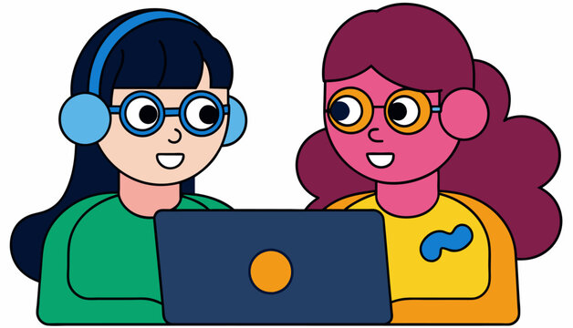 two women coding, showcasing their skills in programming languages like Python, JavaScript, and Java.