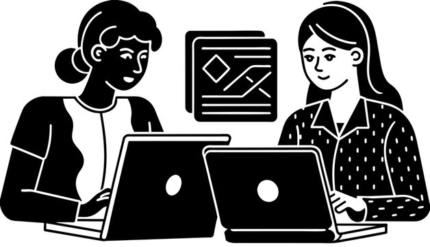 two women coding, showcasing their skills in programming languages like Python, JavaScript, and Java.